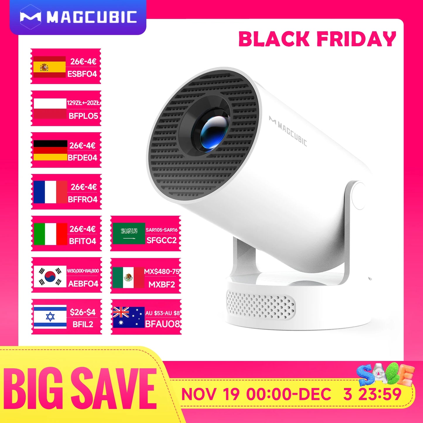 Magcubic Projector Android 14 8K 1280*720P HY300 Pro + Dual Wifi 290ANSI 180°flexible BT5.0 Cinema Outdoor Portable Projector